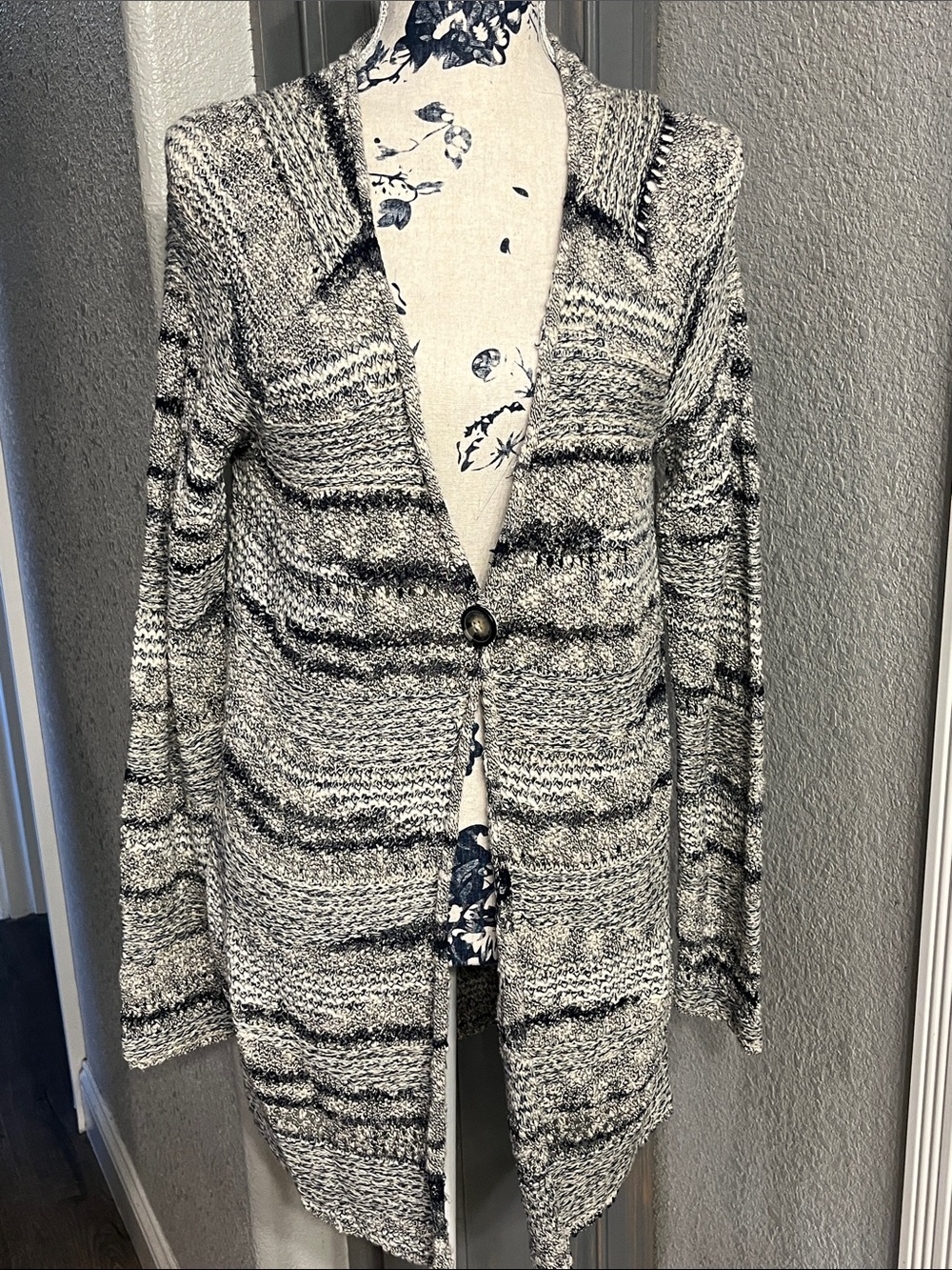 Lucky Brand Black & White Marled Open Cardigan
